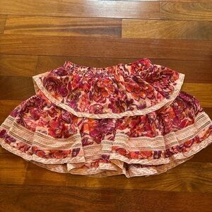 Olivaceous Pink and Orange Floral Tiered Skater Skirt